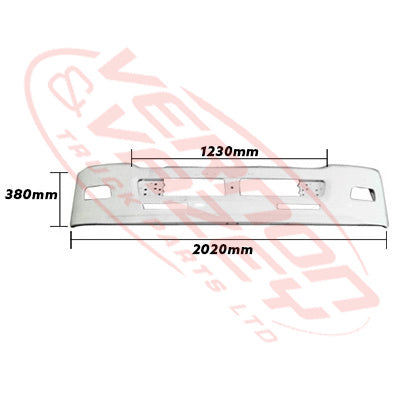 3092090-06W - FRONT BUMPER - NARROW CAB - 380mm DEEP - WHITE - ISUZU FRR/FSR/FTR/FVR 2008 - H/L IN CORNER PANEL  AFTERMARKET