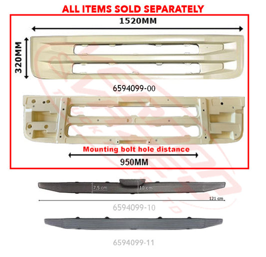 6594099-00 - GRILLE PANEL - LOWER (FITS BETWEEN HEADLAMPS) - 1520x320mm - CHASSIS 1020mm - SCANIA R TRUCK - 2009- HIGH BUMPER