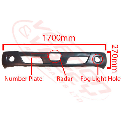 8187290-10 - FRONT BUMPER - NARROW - W/FOG LAMP HOLE - 2018- - TOYOTA DYNA / HINO DUTRO 2011- AFTERMARKET